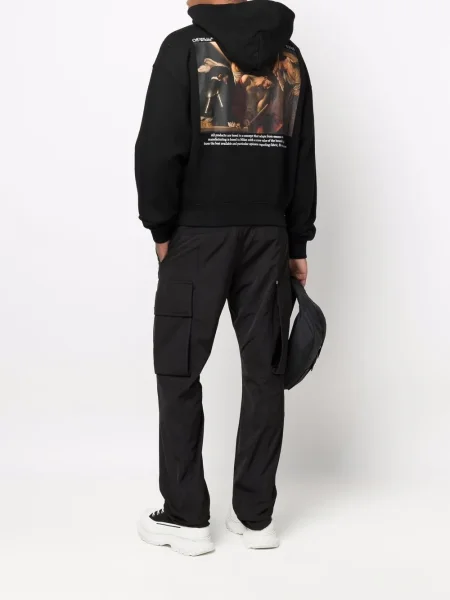Hanorac cu glugă Off-white cu imagine alb
