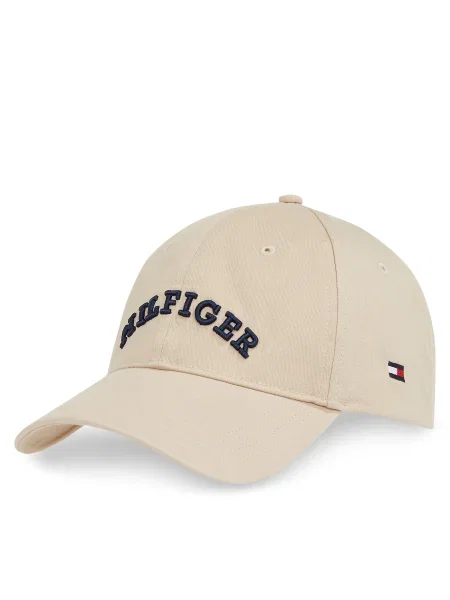 Шапка с козирка Tommy Hilfiger с апликация бежово