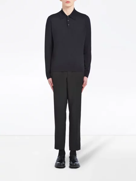 Tricou polo Prada de lână albastru