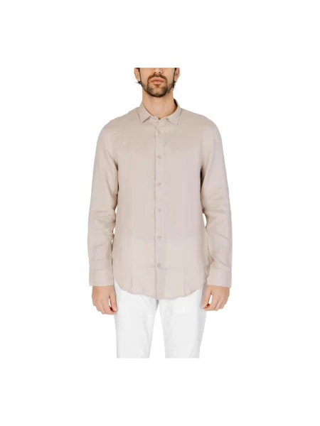 Lniana koszula Armani Exchange beżowa