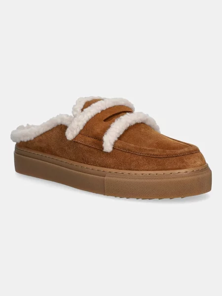 Inuikii papuci de piele întoarsă Mule Wool maro