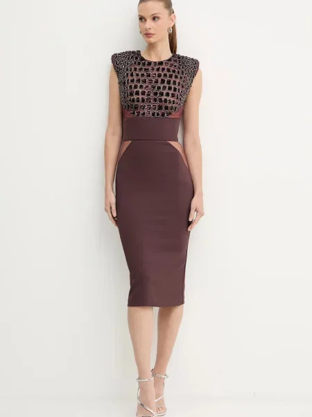 Elisabetta Franchi sukienka midi dopasowana bordowy