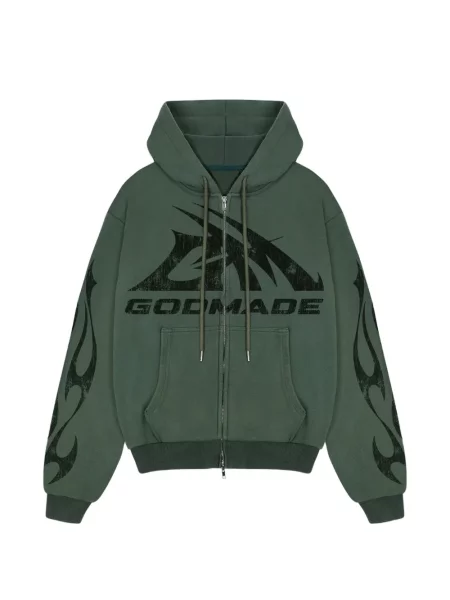 Hanorac cu glugă Godmade cu imagine verde