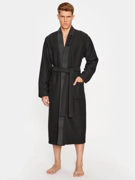 Boss Szlafrok Waffle Kimono czarny