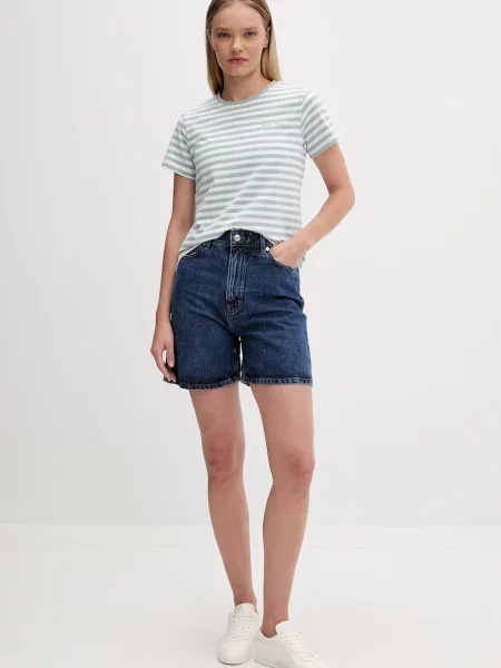 Guess Jeans basic tričko s bavlnou zelené