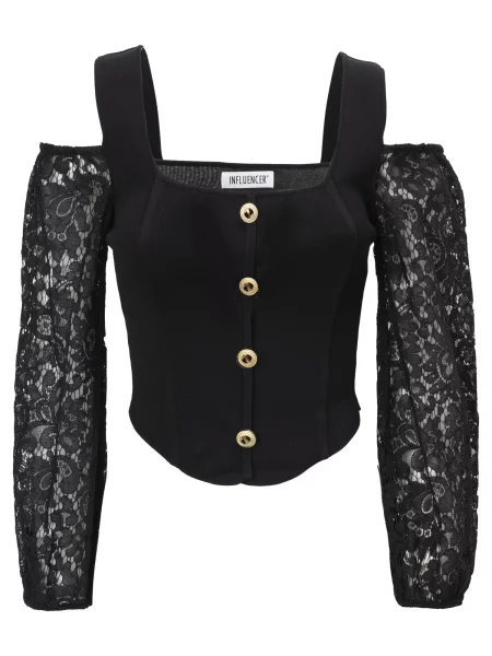 Influencer Top brodat negru