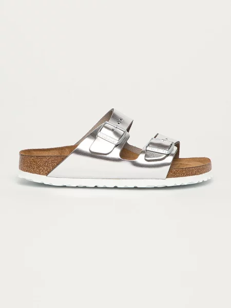 Usnjeni natikači Birkenstock Arizona SFB srebrna