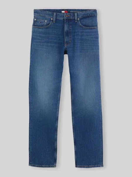 Jeansy o kroju straight fit z mieszanki bawełny Tommy Jeans niebieskie