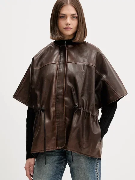 Lniana kurtka przejściowa Desigual brązowa