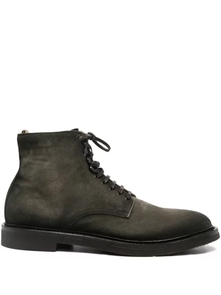 Botine Officine Creative cu șireturi din piele de căprioară verde