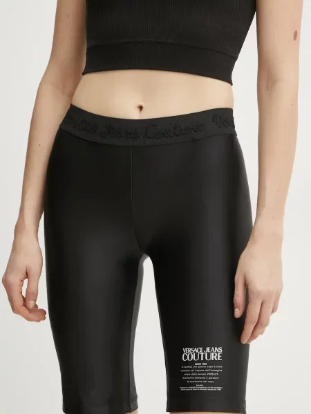 Versace Jeans Couture pantaloni scurti femei cu imprimeu medium waist negru