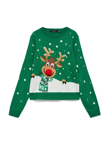 VERO MODA Pulover VMFROSTYDEER maro / verde / roșu alb