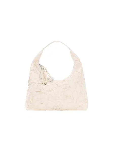 Desigual Ročna torbica Large Raffia Flower' bela