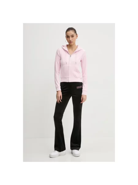 Juicy Couture bluza welurowa z kapturem wzorzysta różowy