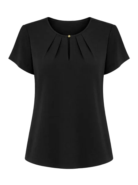REGINA FASHION Halenka Short Sleeve Blouse with Pleated Neckline' černá