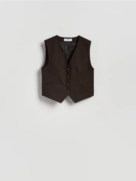 Reserved Garniturowa kamizelka z wiskozą ciemnobrązowy