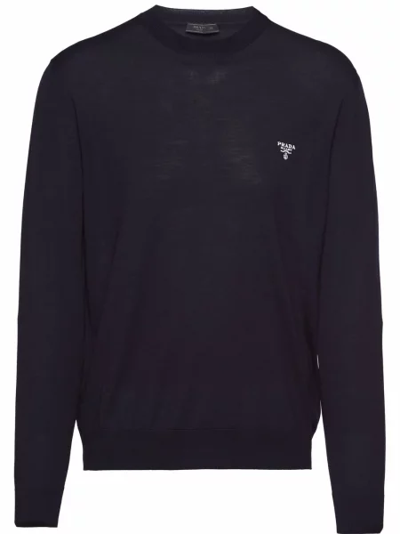 Pulover Prada cu broderie de lână albastru
