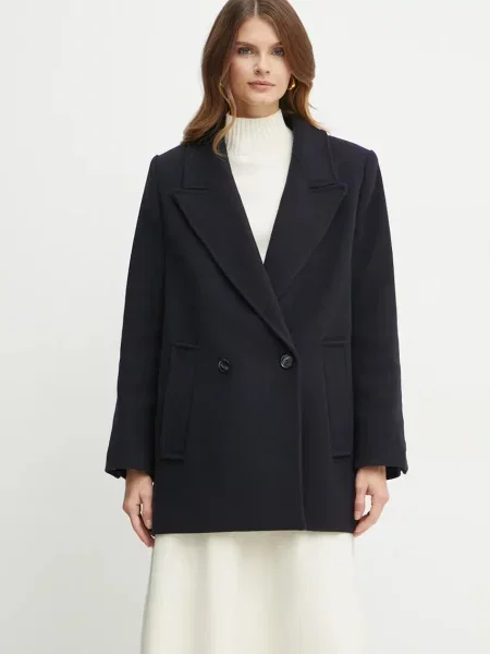 Ivy Oak płaszcz wełniany granatowy przejściowy dwurzędowy