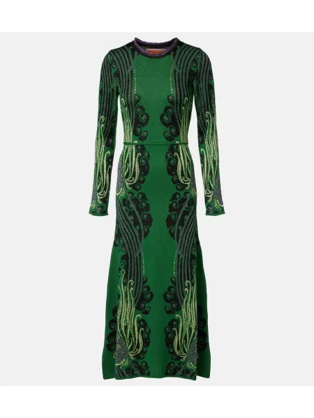 Sukienka midi La Doublej żakardowa do kolan garniturowa zielona