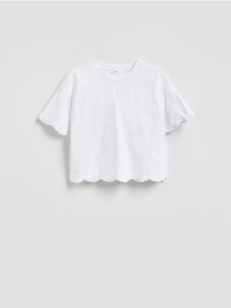 Reserved Tricou cu model brodat alb