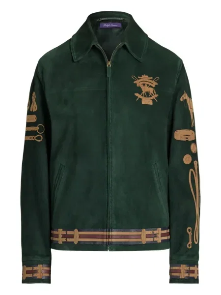 Geacă Ralph Lauren Collection din piele de căprioară verde