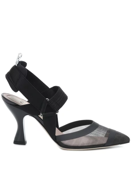 Pantofi cu toc Fendi plasă slingback negru