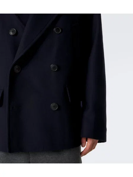 Vlnená dvojradová bunda Dries Van Noten modrá