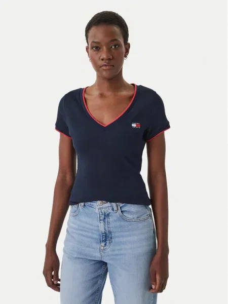 Tommy Jeans kratka majica z elastanom modra