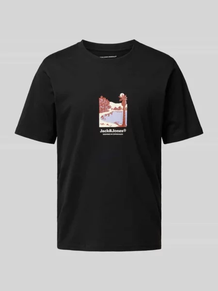 T-shirt z okrągłym dekoltem model ‘JORSPLIT’ Jack & Jones czarna