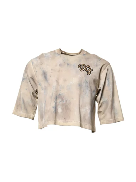 Tie dye koszulka Dolce And Gabbana wiązana o skróconej długości beżowa