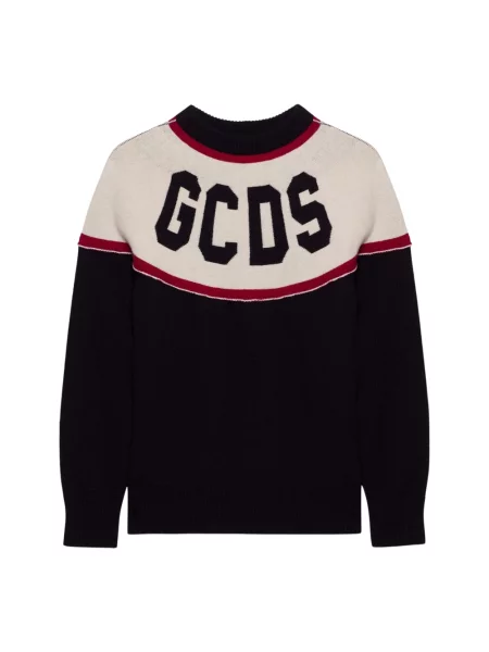 Sweter Gcds wełniany w paski z logo czarny