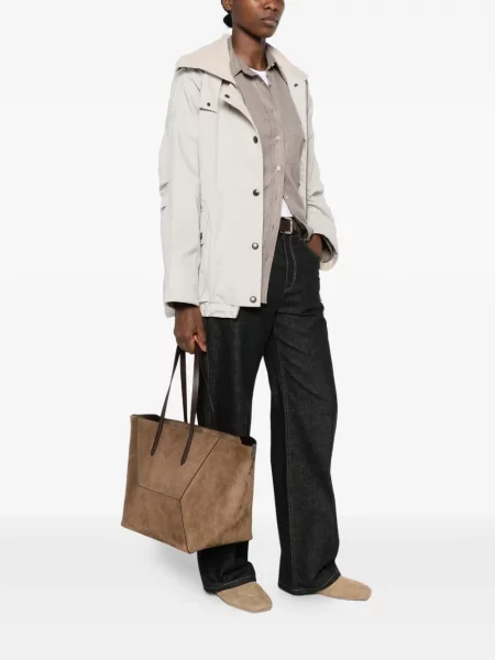 Τσάντα shopper Brunello Cucinelli σουέτ καφέ