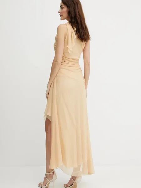 Hedvábné šaty Victoria Beckham midi béžová