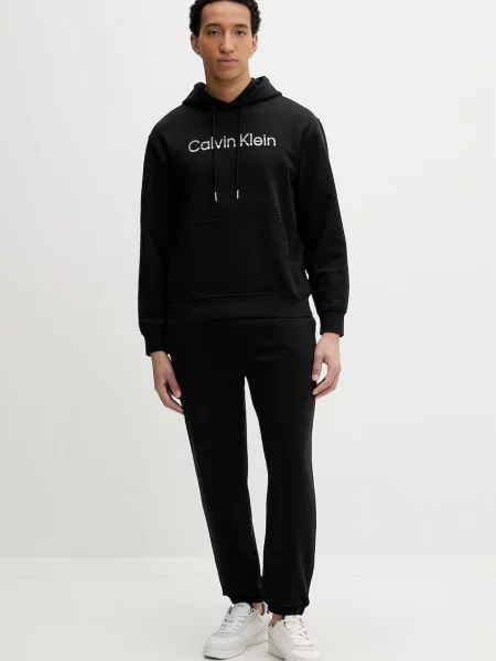 Calvin Klein pulover s kapuco bombažen črna