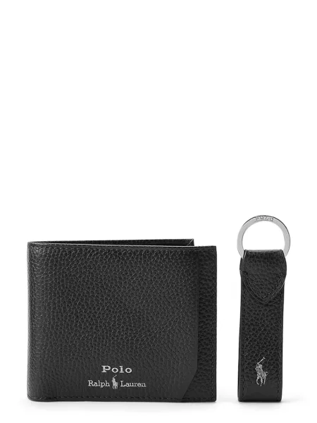 Usnjena denarnica in obesek za ključe Polo Ralph Lauren črna
