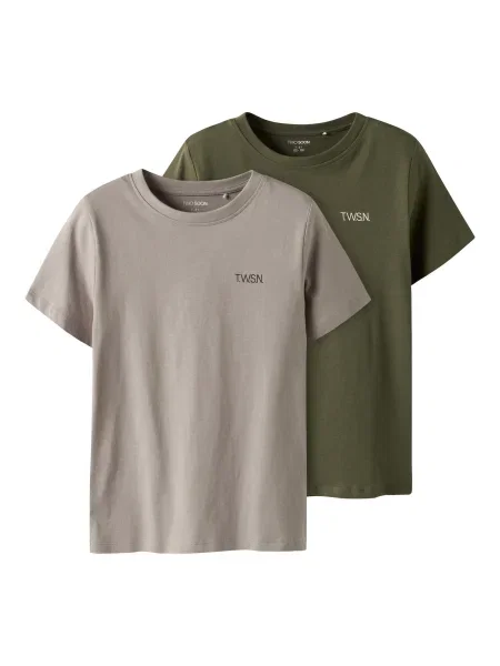 TWO SOON Tricou gri / oliv alb