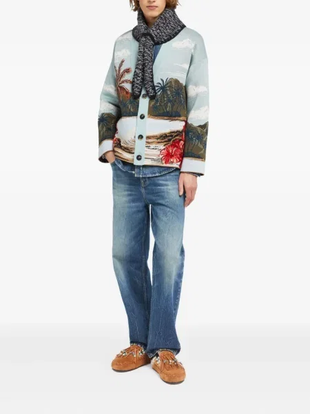 Cardigan Alanui cu imagine cu imprimeu tropical albastru