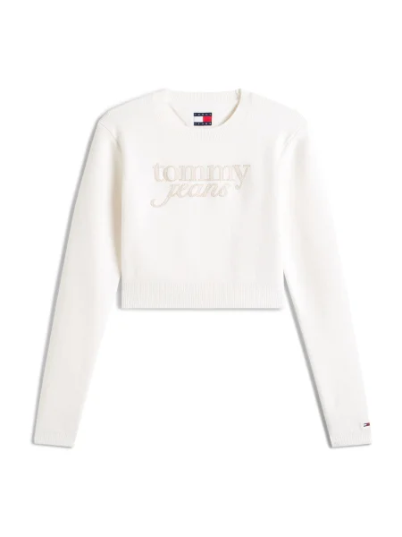 Tommy Jeans Pulover Chenille Écru alb