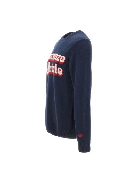 Sweter Mc2 Saint Barth wełniany z nadrukiem elegancki niebieski