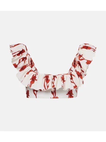 Bikini La Doublej cu model floral cu volane alb