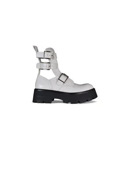 Botki Alexander Mcqueen skórzane na sprzączkę białe
