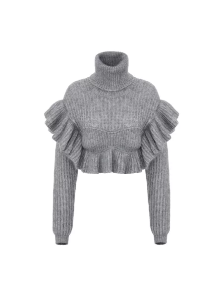 Dzianinowy sweter Elisabetta Franchi z falbankami szary