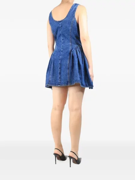 Rochie din denim Self-portrait evazată albastru