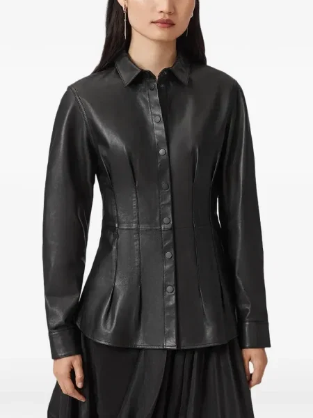 Cămașă Allsaints din piele negru