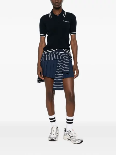 Tricou polo Sporty & Rich cu broderie tricotate albastru