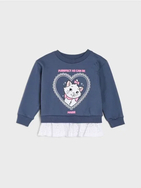 Sinsay mikina crewneck s ozdobným volánem Marie mid blue modrá