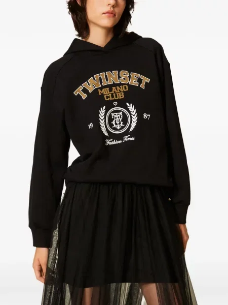 Hanorac cu glugă Twinset cu imagine negru