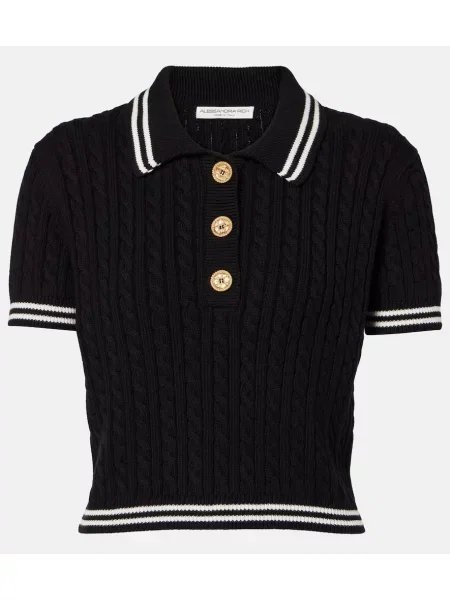 Pletena polo majica Alessandra Rich črna
