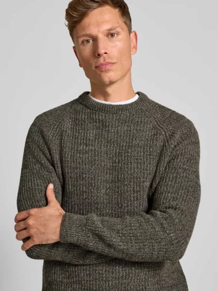 Sweter z dzianiny z czystej bawełny model BARBOUR HORSEFORD' oliwkowy