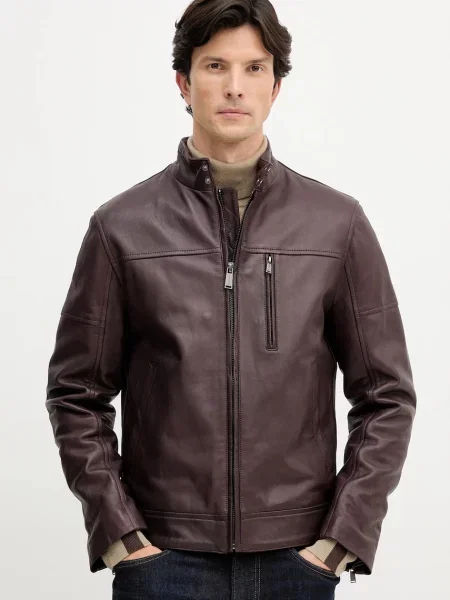 Кожено яке Trussardi преходен модел кафяво